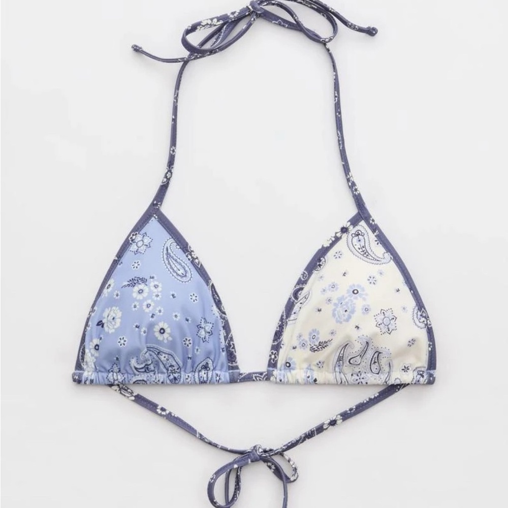 aerie Blue Paisley Triangle Bikini Top and Boyshort Bottoms